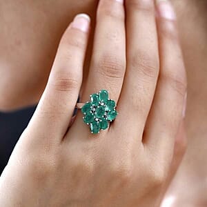 Emeraldine Quartz and White Zircon 5.37 ctw Cluster Ring in Platinum Over Sterling Silver (Size 11.5)