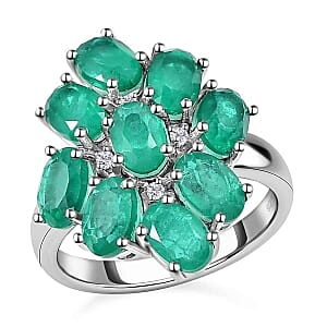 Emeraldine Quartz and White Zircon 5.37 ctw Cluster Ring in Platinum Over Sterling Silver (Size 11.5)
