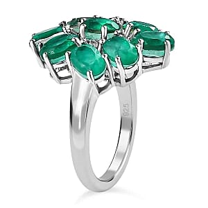 Emeraldine Quartz and White Zircon 5.37 ctw Cluster Ring in Platinum Over Sterling Silver (Size 11.5)