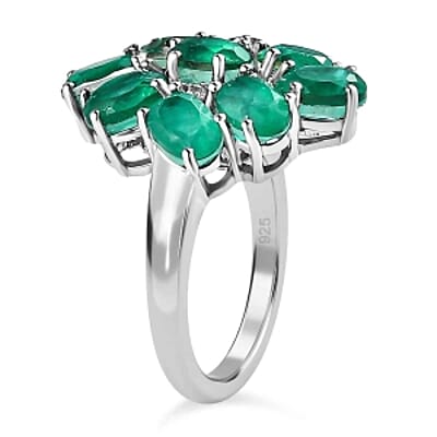 Emeraldine Quartz and White Zircon 5.37 ctw Cluster Ring in Platinum Over Sterling Silver (Size 11.5)