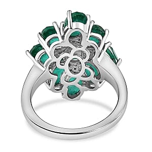 Emeraldine Quartz and White Zircon 5.37 ctw Cluster Ring in Platinum Over Sterling Silver (Size 11.5)
