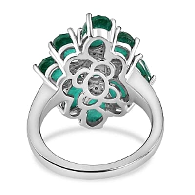 Emeraldine Quartz and White Zircon 5.37 ctw Cluster Ring in Platinum Over Sterling Silver (Size 11.5)