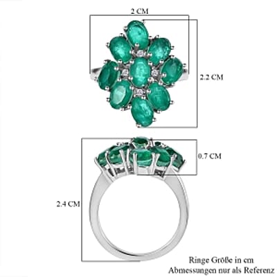 Emeraldine Quartz and White Zircon 5.37 ctw Cluster Ring in Platinum Over Sterling Silver (Size 11.5)
