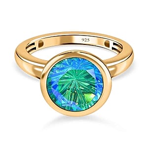 Paraiba Peacock Triplet Quartz 4.13 ctw Ring in 14K YG Over Sterling Silver (Size 11.5)