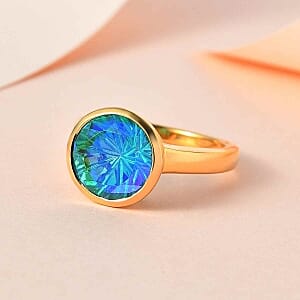 Paraiba Peacock Triplet Quartz 4.13 ctw Ring in 14K YG Over Sterling Silver (Size 11.5)