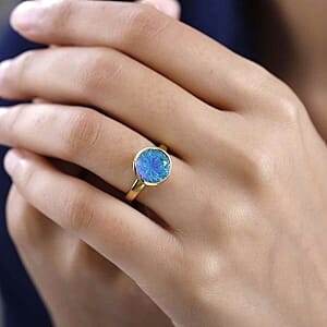 Paraiba Peacock Triplet Quartz 4.13 ctw Ring in 14K YG Over Sterling Silver (Size 11.5)