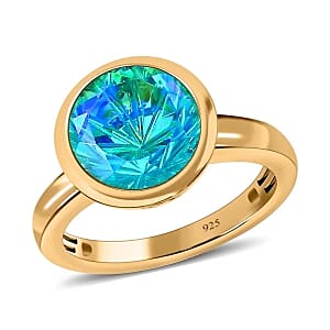 Paraiba Peacock Triplet Quartz 4.13 ctw Ring in 14K YG Over Sterling Silver (Size 11.5)