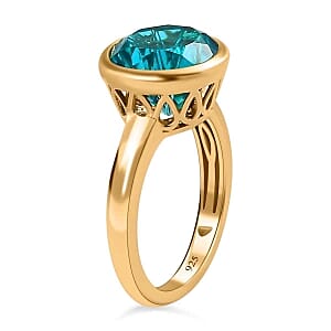 Paraiba Peacock Triplet Quartz 4.13 ctw Ring in 14K YG Over Sterling Silver (Size 11.5)
