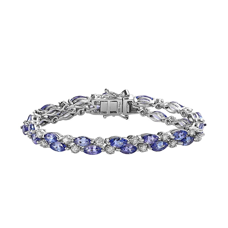 Tanzanite and Moissanite Bracelet in Platinum Over Sterling Silver (6.50 In) 10.30 ctw