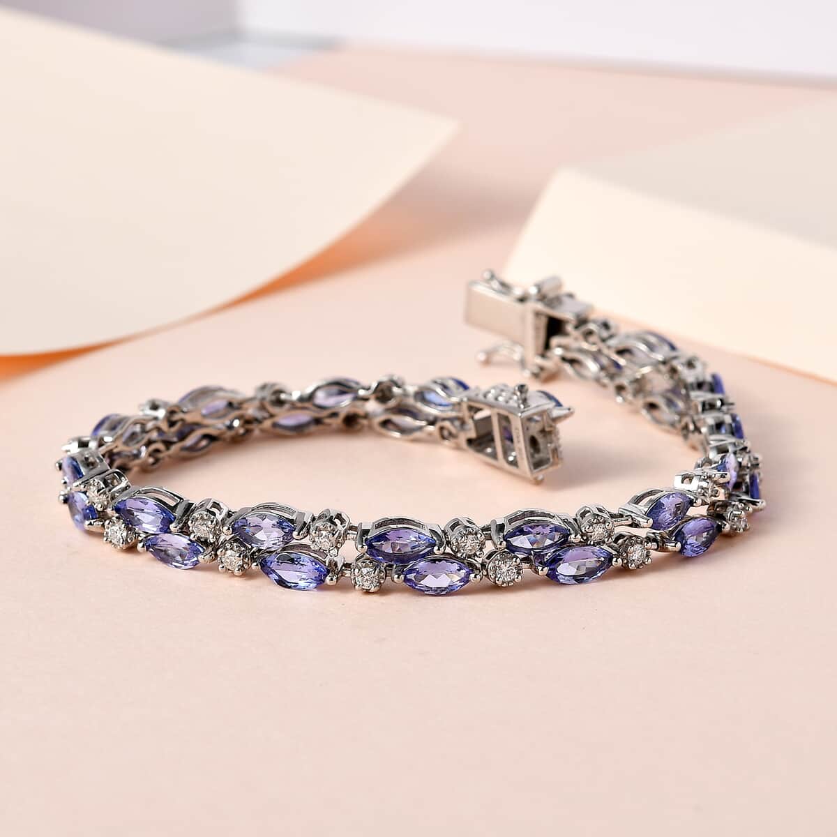 Tanzanite and Moissanite Bracelet in Platinum Over Sterling Silver (6.50 In) 10.30 ctw (Del. in 7-10 Days) image number 1