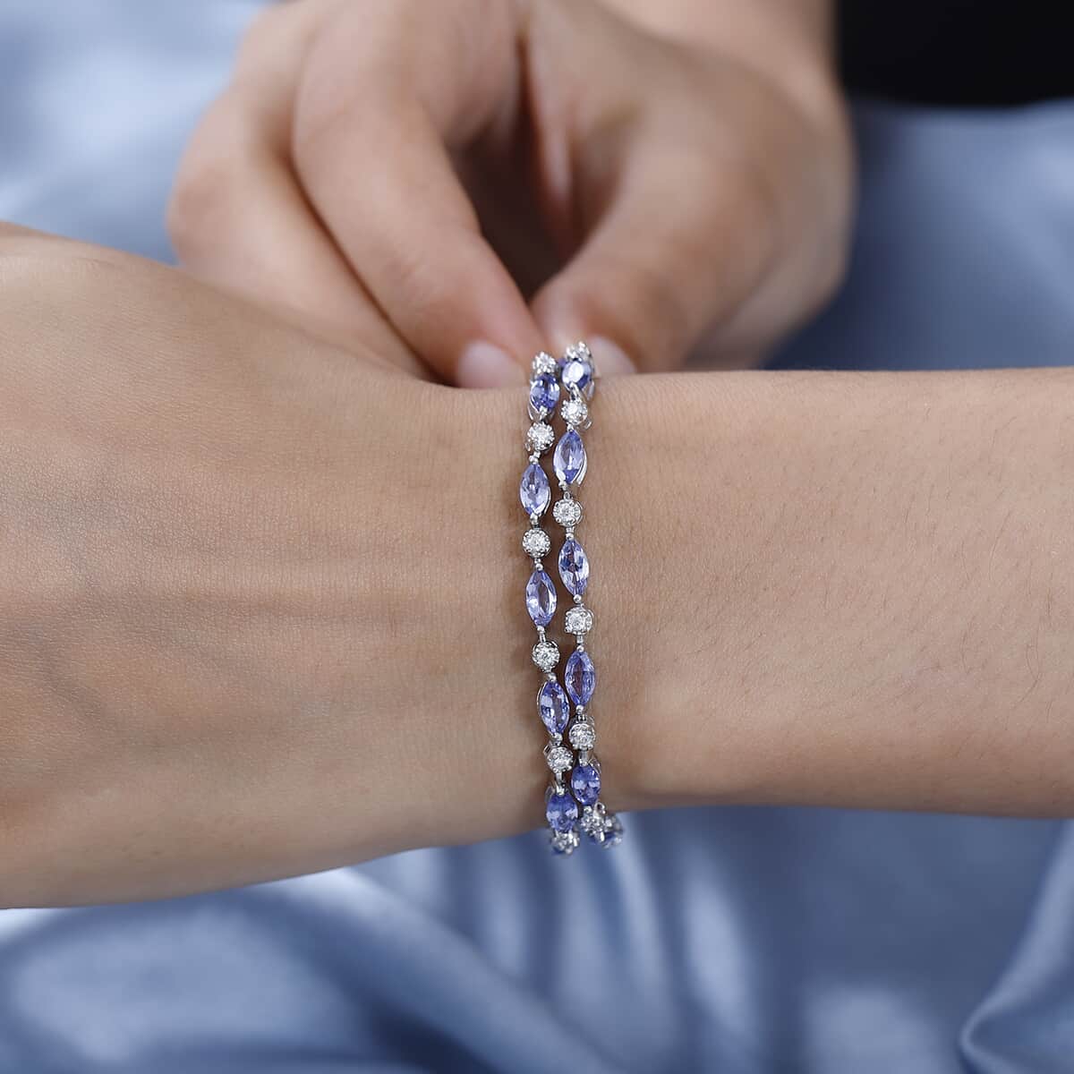 Tanzanite and Moissanite Bracelet in Platinum Over Sterling Silver (6.50 In) 10.30 ctw (Del. in 7-10 Days) image number 2