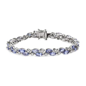 Tanzanite and Moissanite Bracelet in Platinum Over Sterling Silver (7.25 In) 11.50 ctw