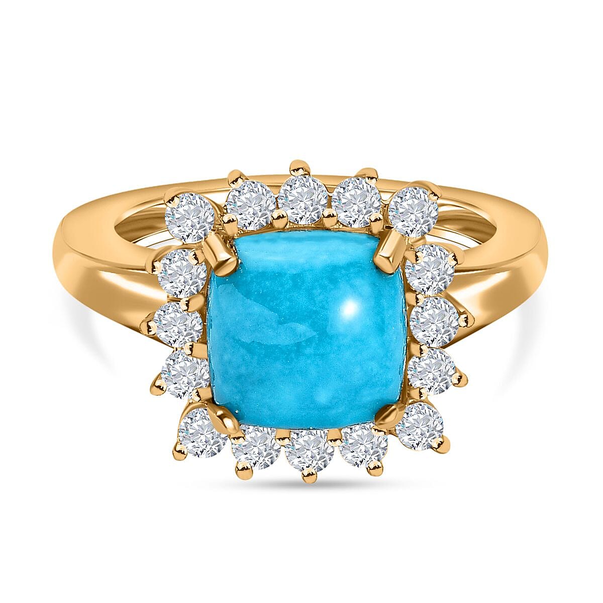 Sleeping Beauty Turquoise and White Zircon 2.70 ctw Ring in 14K YG Over Sterling Silver (Size 11.5)
