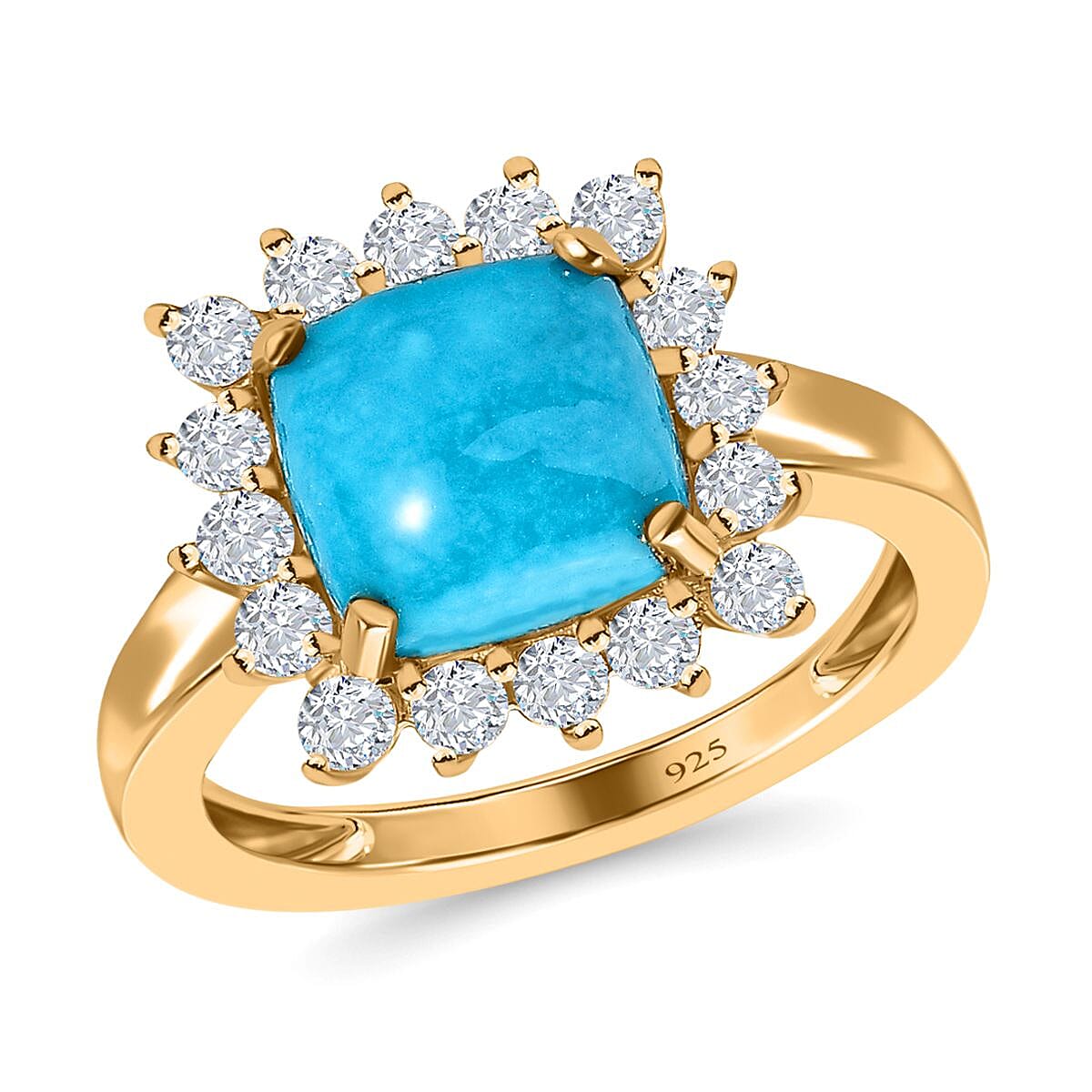 Sleeping Beauty Turquoise and White Zircon 2.70 ctw Ring in 14K YG Over Sterling Silver (Size 11.5)