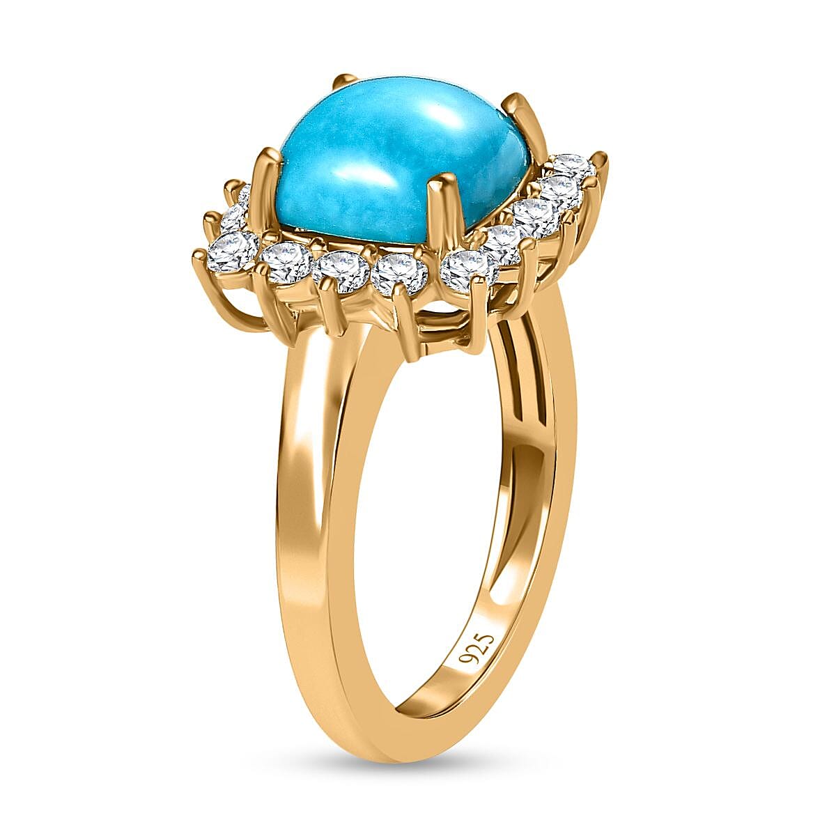 Sleeping Beauty Turquoise and White Zircon 2.70 ctw Ring in 14K YG Over Sterling Silver (Size 11.5)