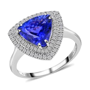 Rhapsody Certified & Appraised AAAA Tanzanite Ring,  E-F VS Diamond Accent Ring, Tanzanite Double Halo Ring, 950 Platinum Ring, Wedding Ring 7.40 Grams 4.00 ctw