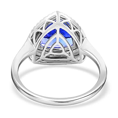 Rhapsody Certified & Appraised AAAA Tanzanite and E-F VS Diamond 4.00 ctw Accent Ring, Tanzanite Double Halo Ring, 950 Platinum Ring, Wedding Ring 7.40 Grams (Size 10.0)