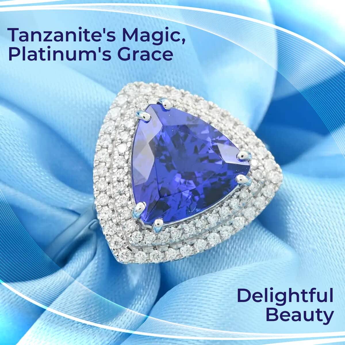 Rhapsody Certified & Appraised AAAA Tanzanite Ring,  E-F VS Diamond Accent Ring, Tanzanite Double Halo Ring, 950 Platinum Ring, Wedding Ring 7.40 Grams 4.00 ctw image number 1