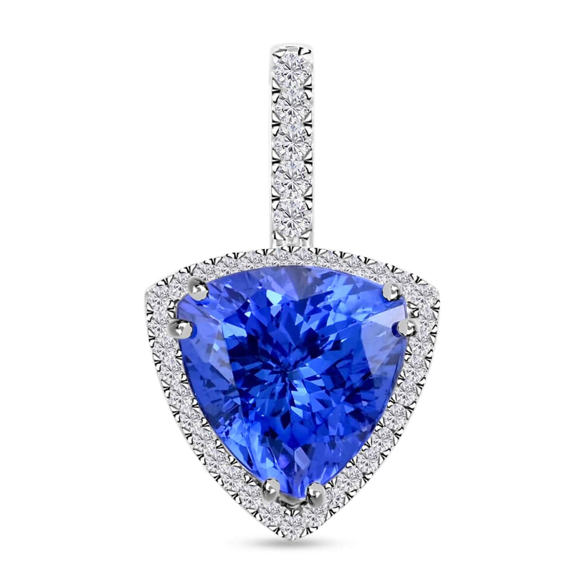 Certified & Appraised Rhapsody 950 Platinum AAAA Tanzanite and E-F VS Diamond Halo Pendant 3.75 ctw image number 0