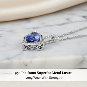 Certified & Appraised Rhapsody AAAA Tanzanite and E-F VS Diamond 3.75 ctw Halo Pendant without Chain in 950 Platinum
