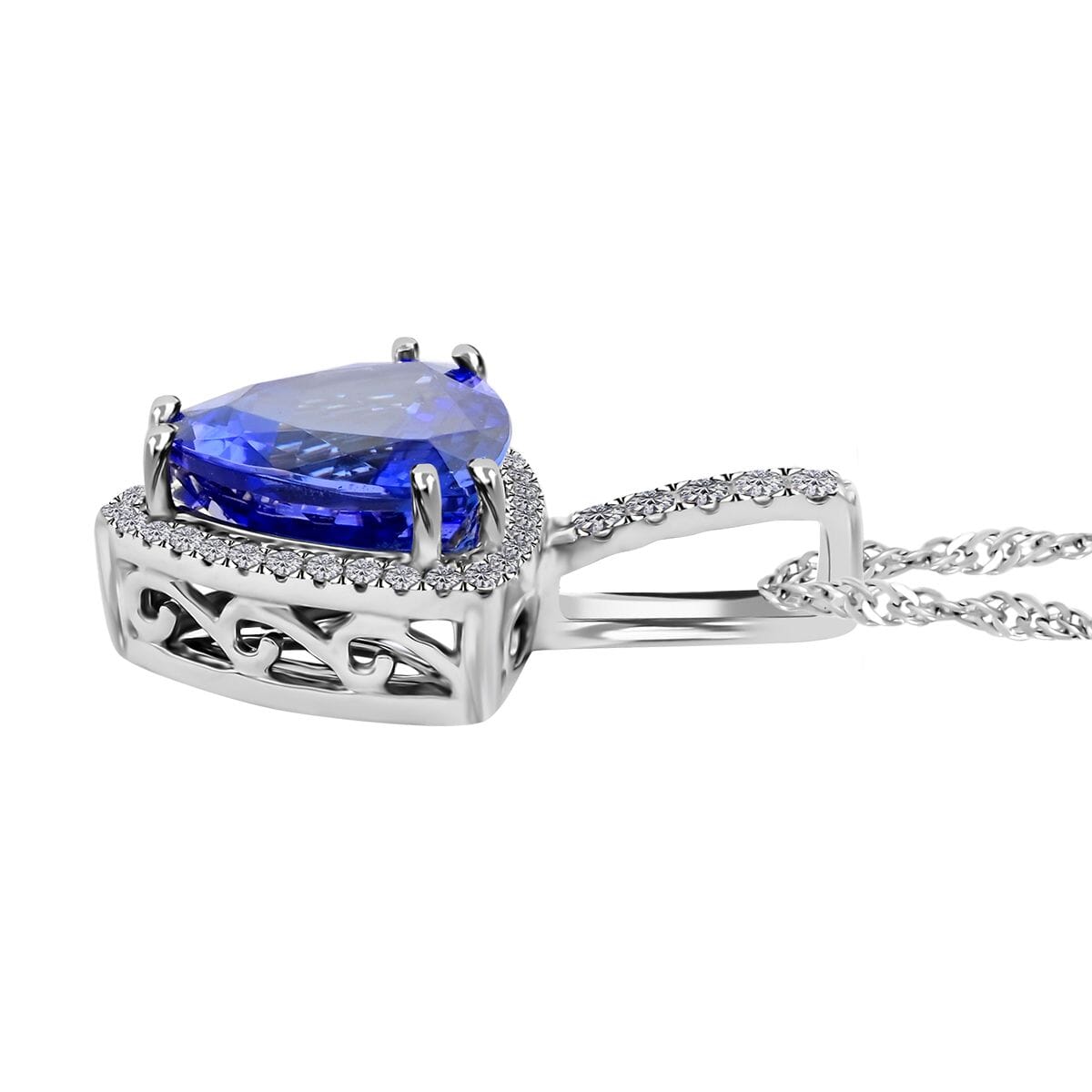 Certified & Appraised Rhapsody AAAA Tanzanite and E-F VS Diamond 3.75 ctw Halo Pendant without Chain in 950 Platinum image number 2