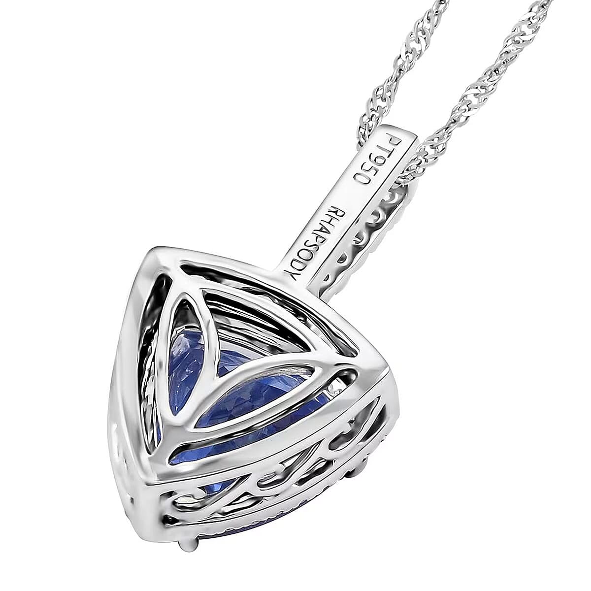 Certified & Appraised Rhapsody AAAA Tanzanite and E-F VS Diamond 3.75 ctw Halo Pendant without Chain in 950 Platinum image number 5