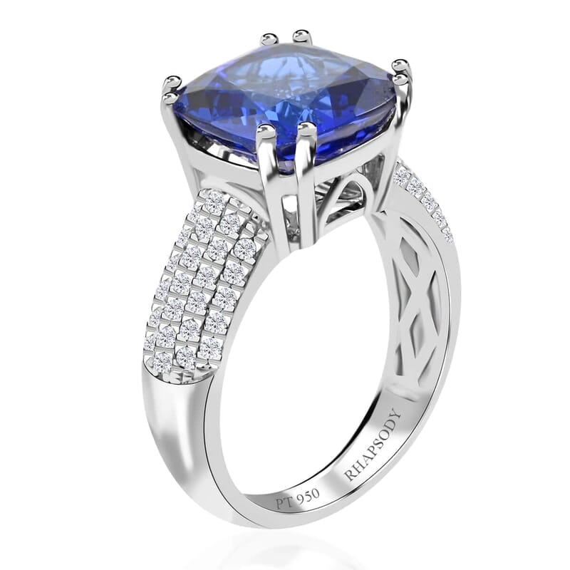 Certified and Appraised Rhapsody AAAA Tanzanite and E-F VS Diamond 5.00 ctw Ring in 950 Platinum (Size 10.0) 9 Grams