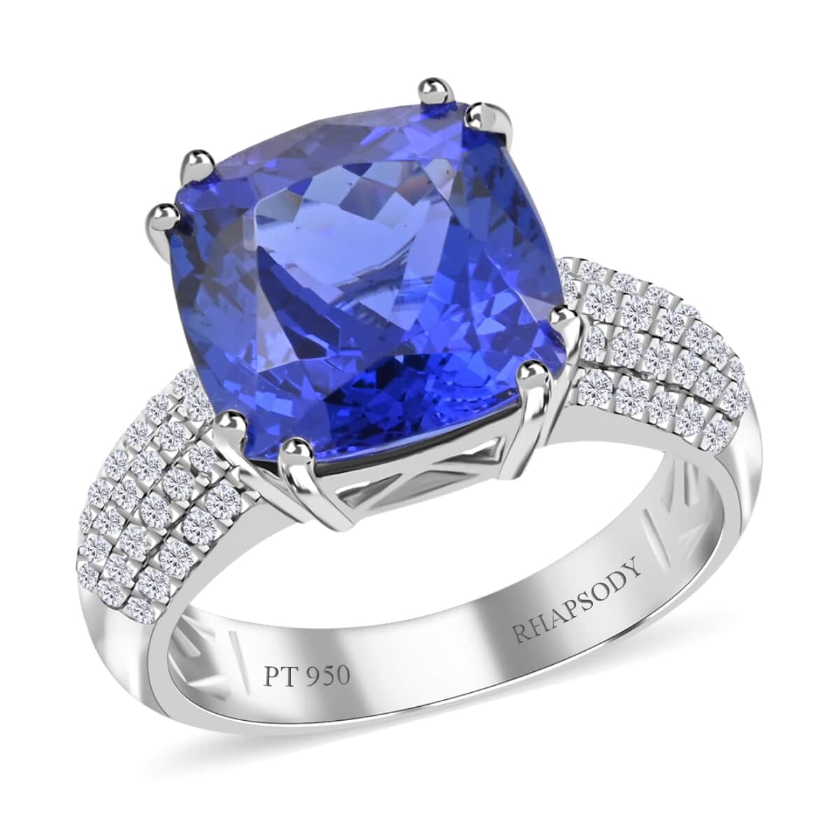 Certified and Appraised Rhapsody 950 Platinum AAAA Tanzanite and E-F VS Diamond Ring (Size 6.0) 9 Grams 5.00 ctw image number 0