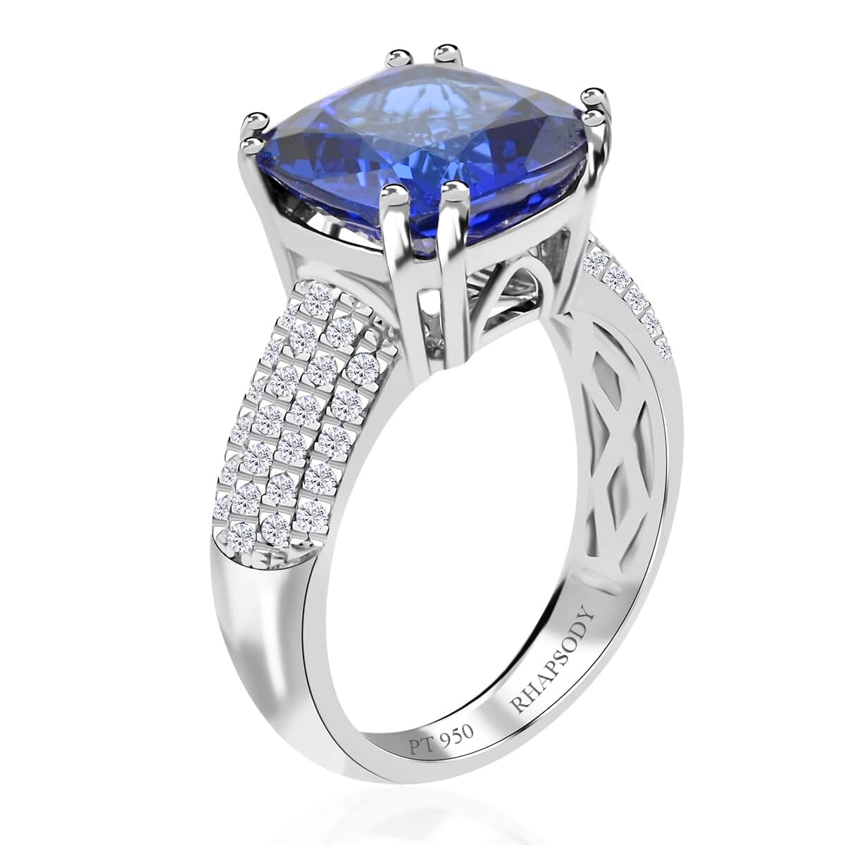 Certified and Appraised Rhapsody 950 Platinum AAAA Tanzanite and E-F VS Diamond Ring (Size 6.0) 9 Grams 5.00 ctw image number 3