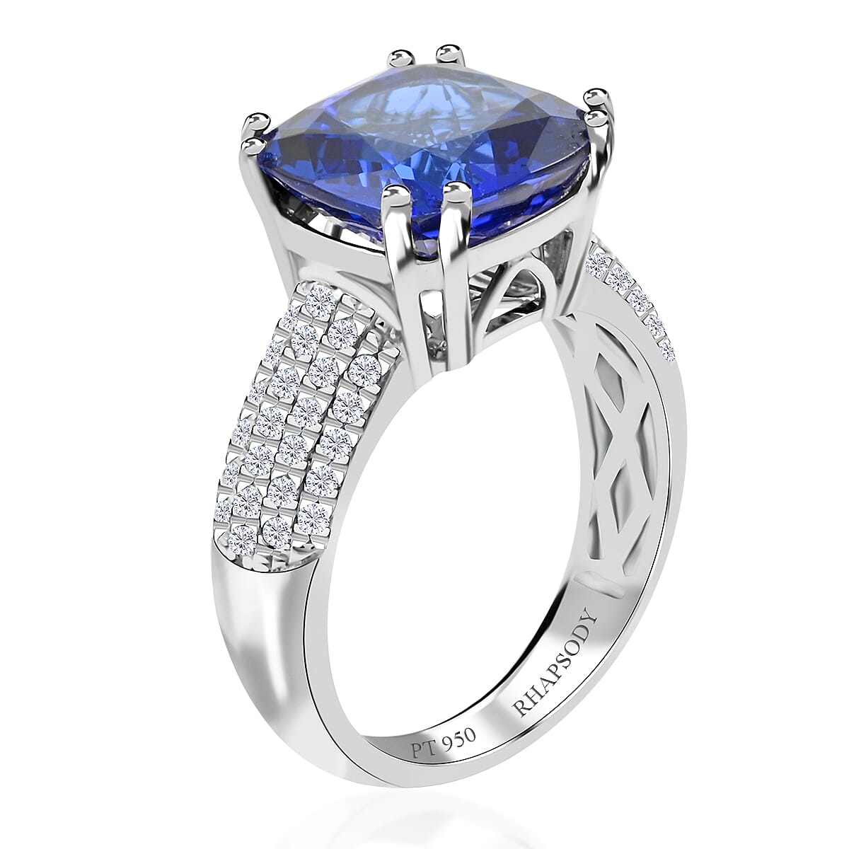 Certified and Appraised Rhapsody AAAA Tanzanite and E-F VS Diamond 5.00 ctw Ring in 950 Platinum (Size 7.0) 9 Grams image number 3