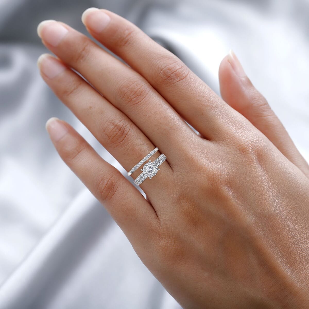 14K White Gold Diamond G-H I3 Set of 2 Ring 4.65 Grams 1.00 ctw image number 2