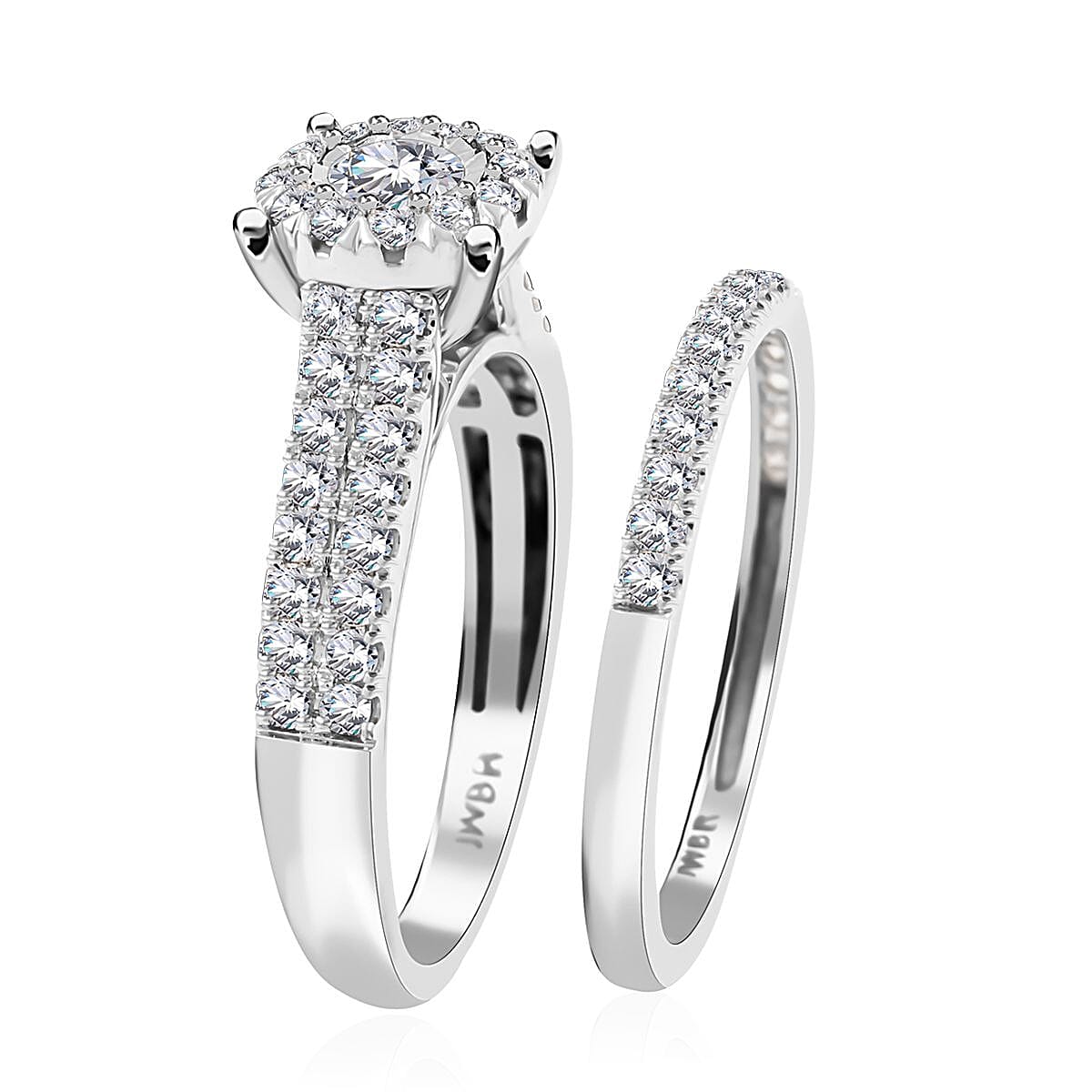 Diamond G-H I3 1.00 ctw Set of 2 Ring in 14K White Gold (Size 7.0) 4.65 Grams