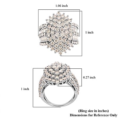 Diamond SI 4.00 ctw Cluster Ring in 10K White Gold (Size 7.0) 7.50 Grams