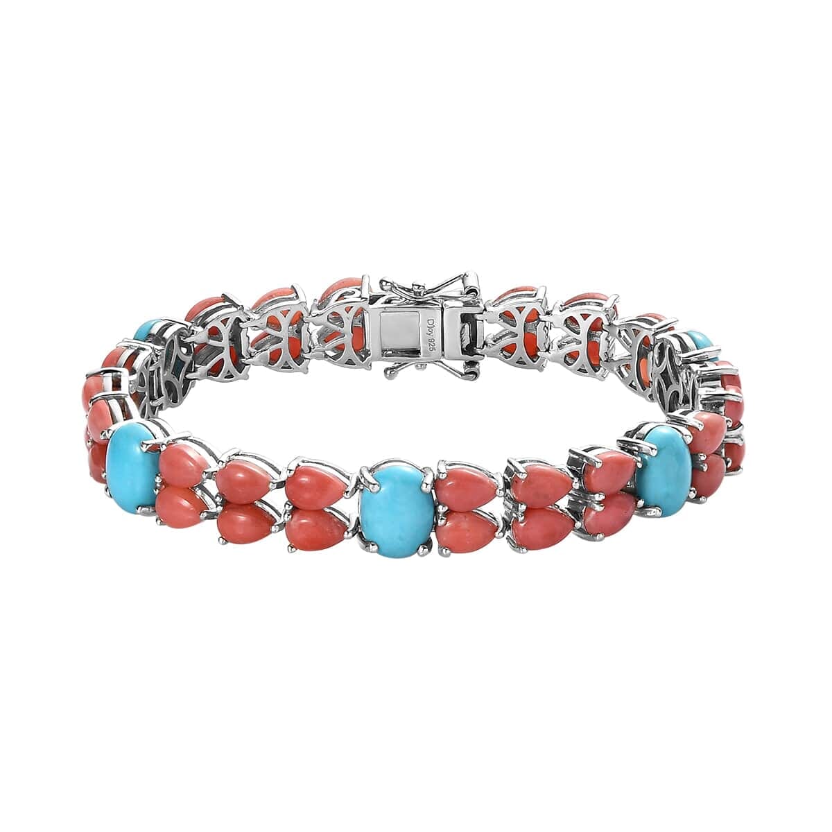 Sleeping Beauty Turquoise and Oregon Peach Opal Bracelet in Platinum Over Sterling Silver (6.50 In) 19.10 ctw image number 0