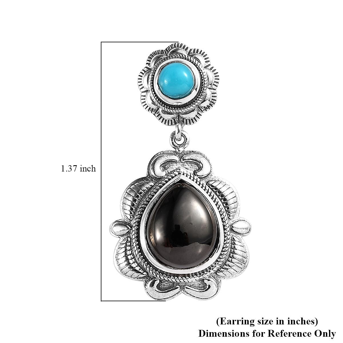 Artisan Crafted Elite Shungite and Sleeping Beauty Turquoise Dangle Earrings in Sterling Silver 6.35 ctw image number 4