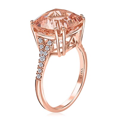Certified and Appraised Iliana 18K Rose Gold AAA Marropino Morganite and G-H SI Diamond Ring (Size 10.0) 6.60 ctw