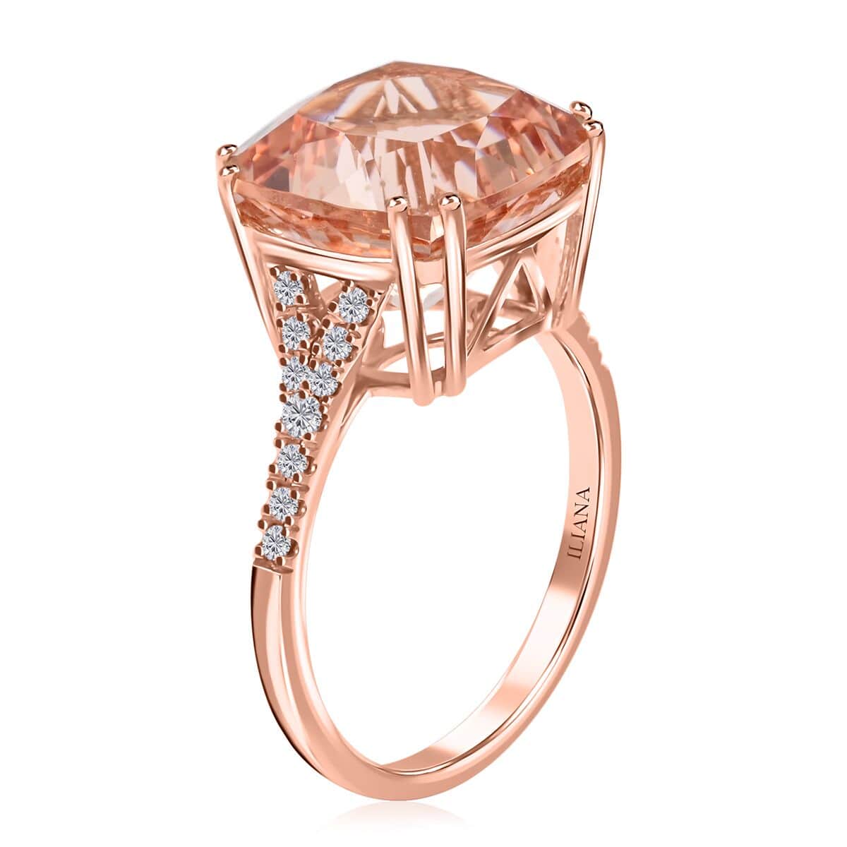 Certified and Appraised Iliana 18K Rose Gold AAA Marropino Morganite and G-H SI Diamond Ring (Size 6.0) 6.60 ctw image number 3