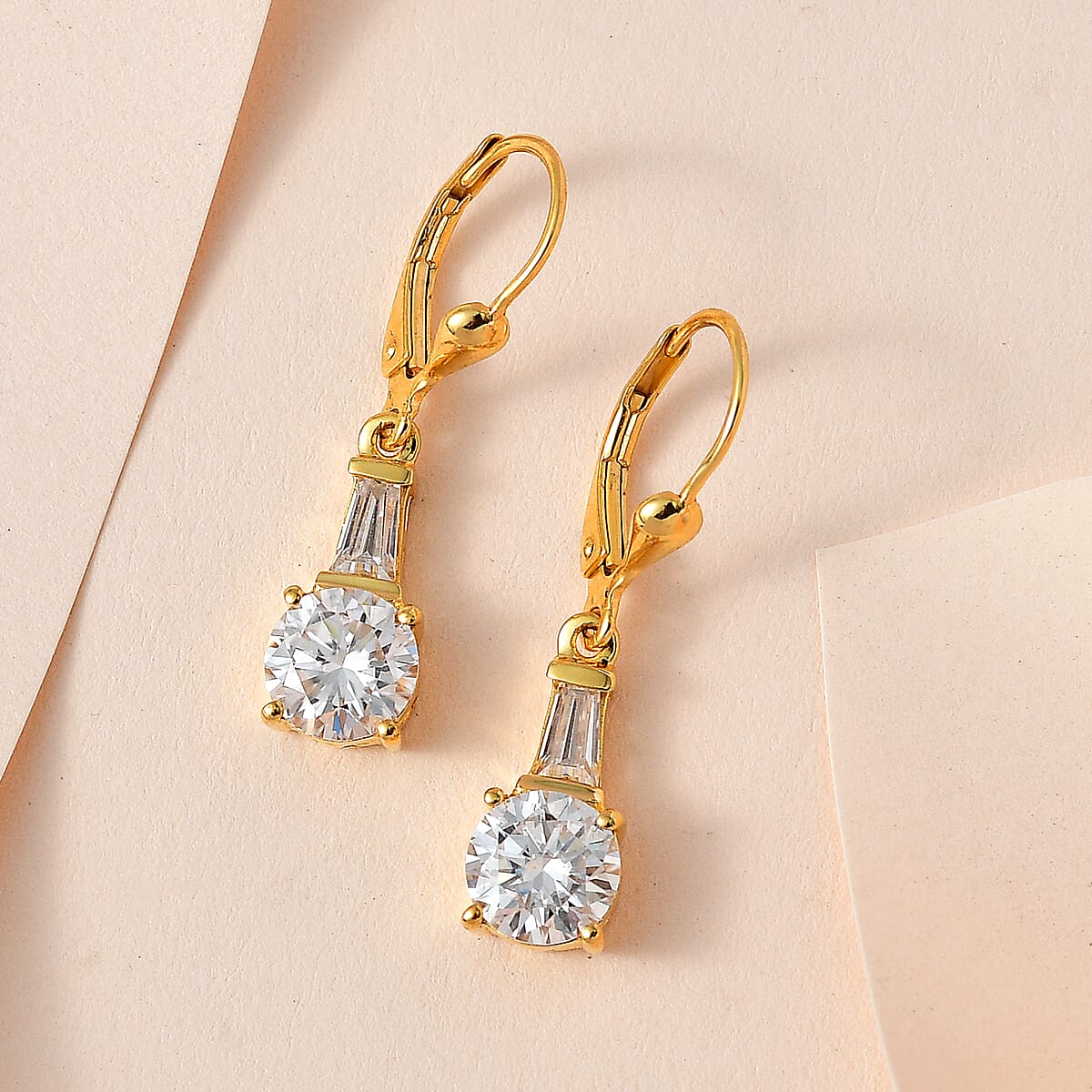 Moissanite Lever Back Earrings in Vermeil Yellow Gold Over Sterling Silver 2.65 ctw image number 1