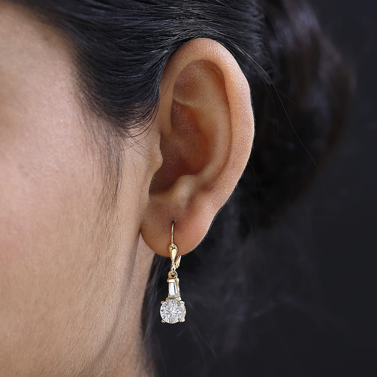 Moissanite Lever Back Earrings in Vermeil Yellow Gold Over Sterling Silver 2.65 ctw image number 2