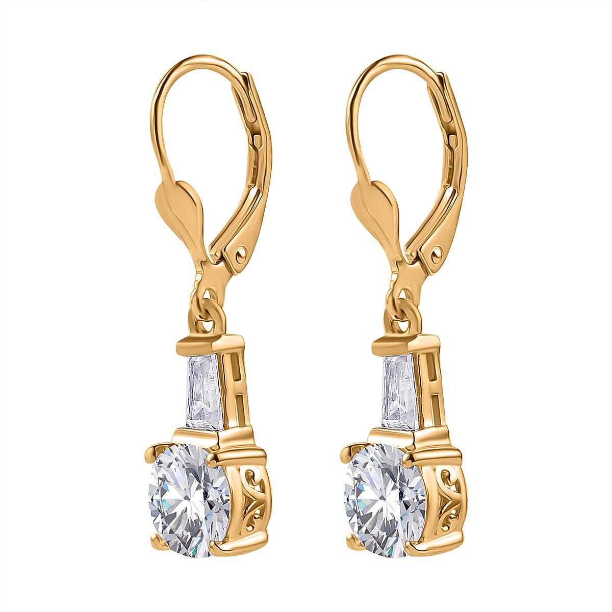 Moissanite Lever Back Earrings in Vermeil Yellow Gold Over Sterling Silver 2.65 ctw image number 3