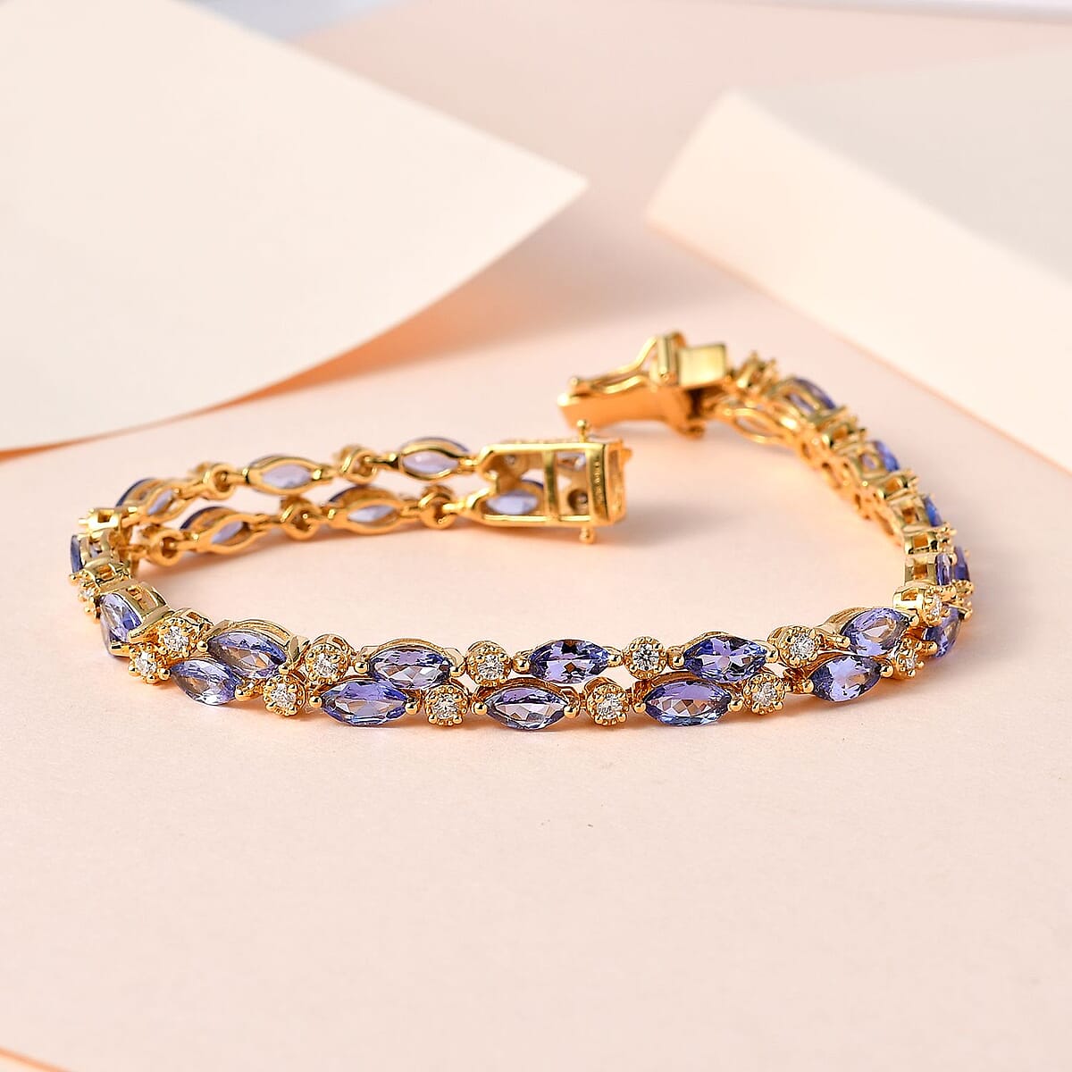 D'Joy Tanzanite and Moissanite Bracelet in Vermeil Yellow Gold Over Sterling Silver (7.25 In) 11.50 ctw image number 1
