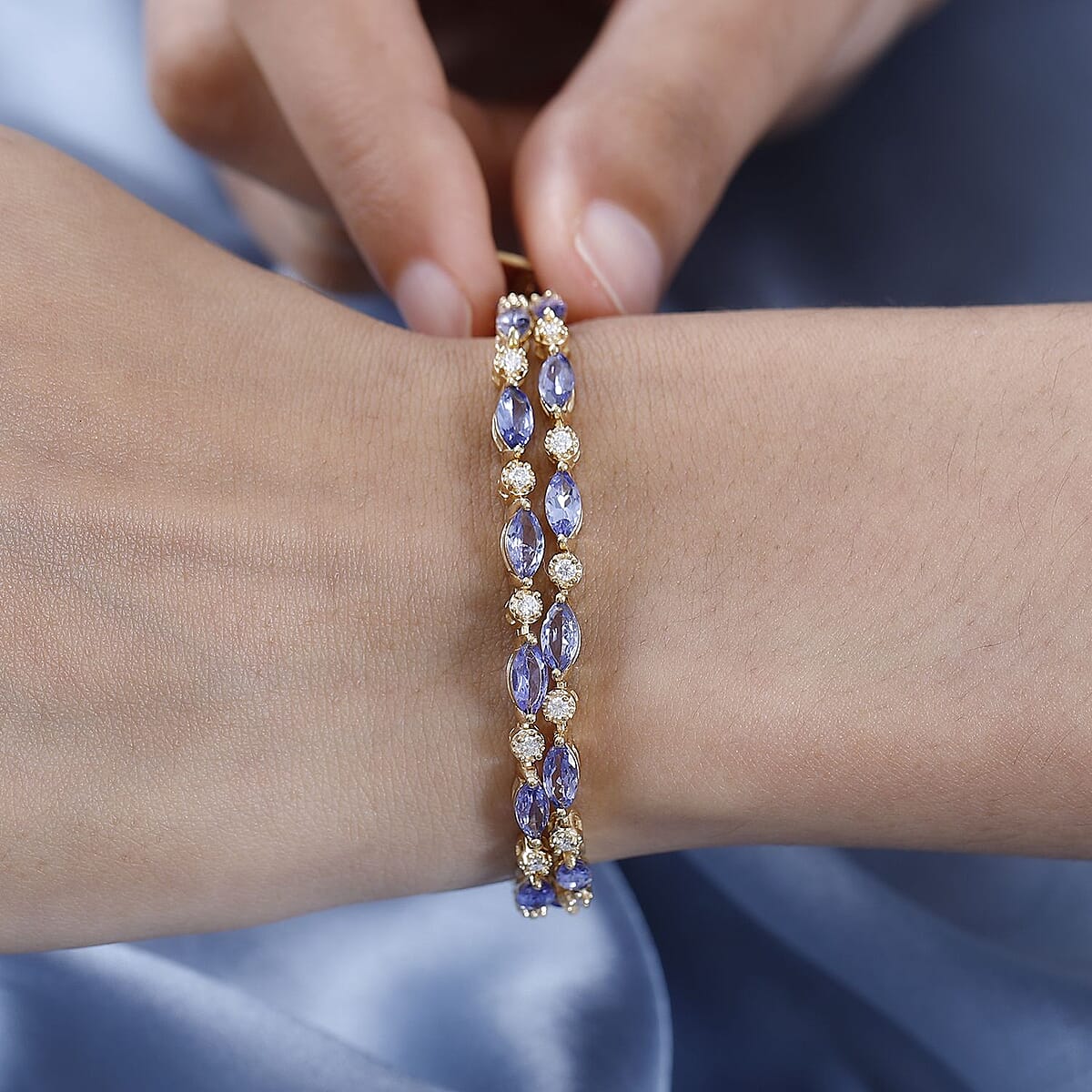 D'Joy Tanzanite and Moissanite Bracelet in Vermeil Yellow Gold Over Sterling Silver (7.25 In) 11.50 ctw image number 2
