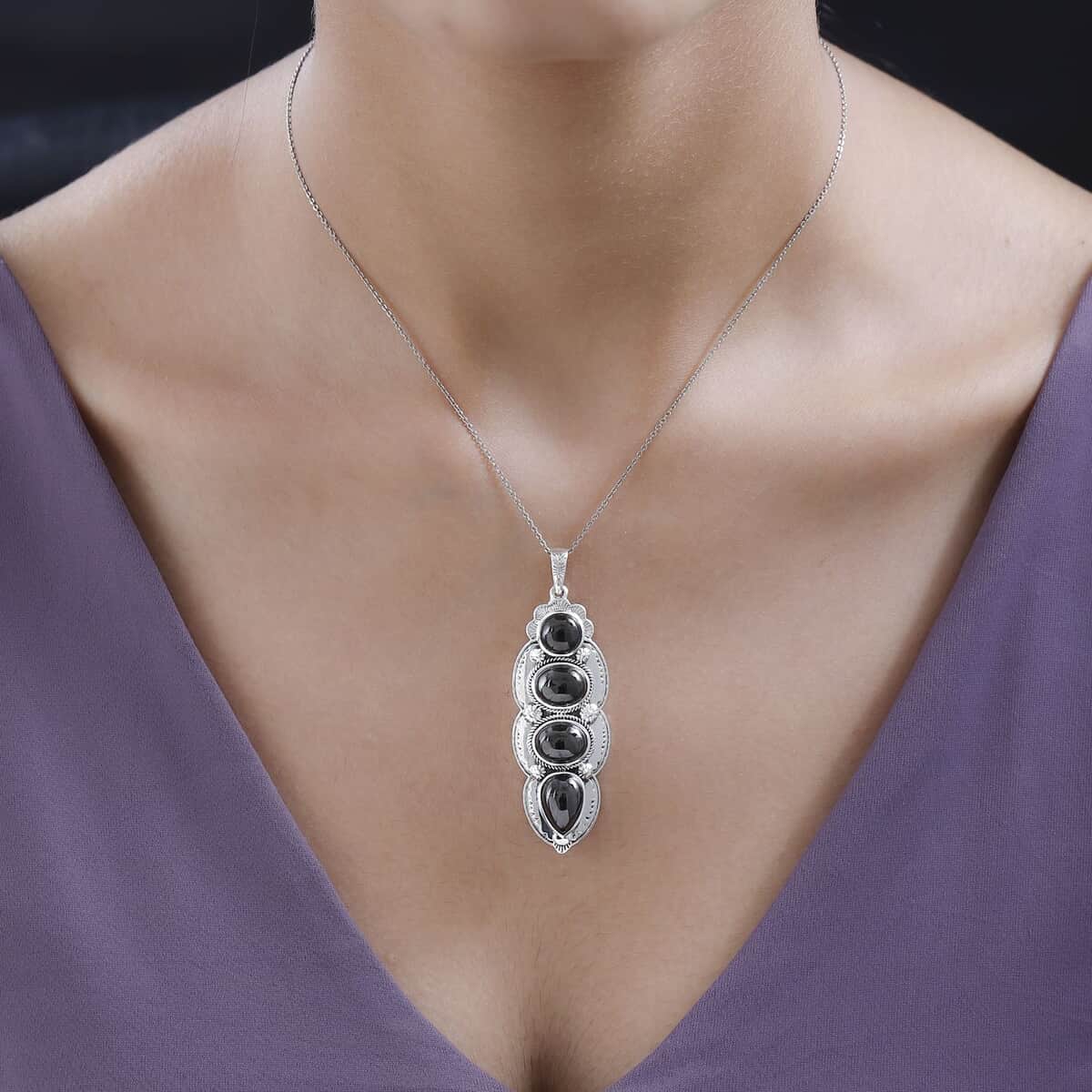 Artisan Crafted Elite Shungite Elongated Pendant in Sterling Silver 6.65 ctw image number 2