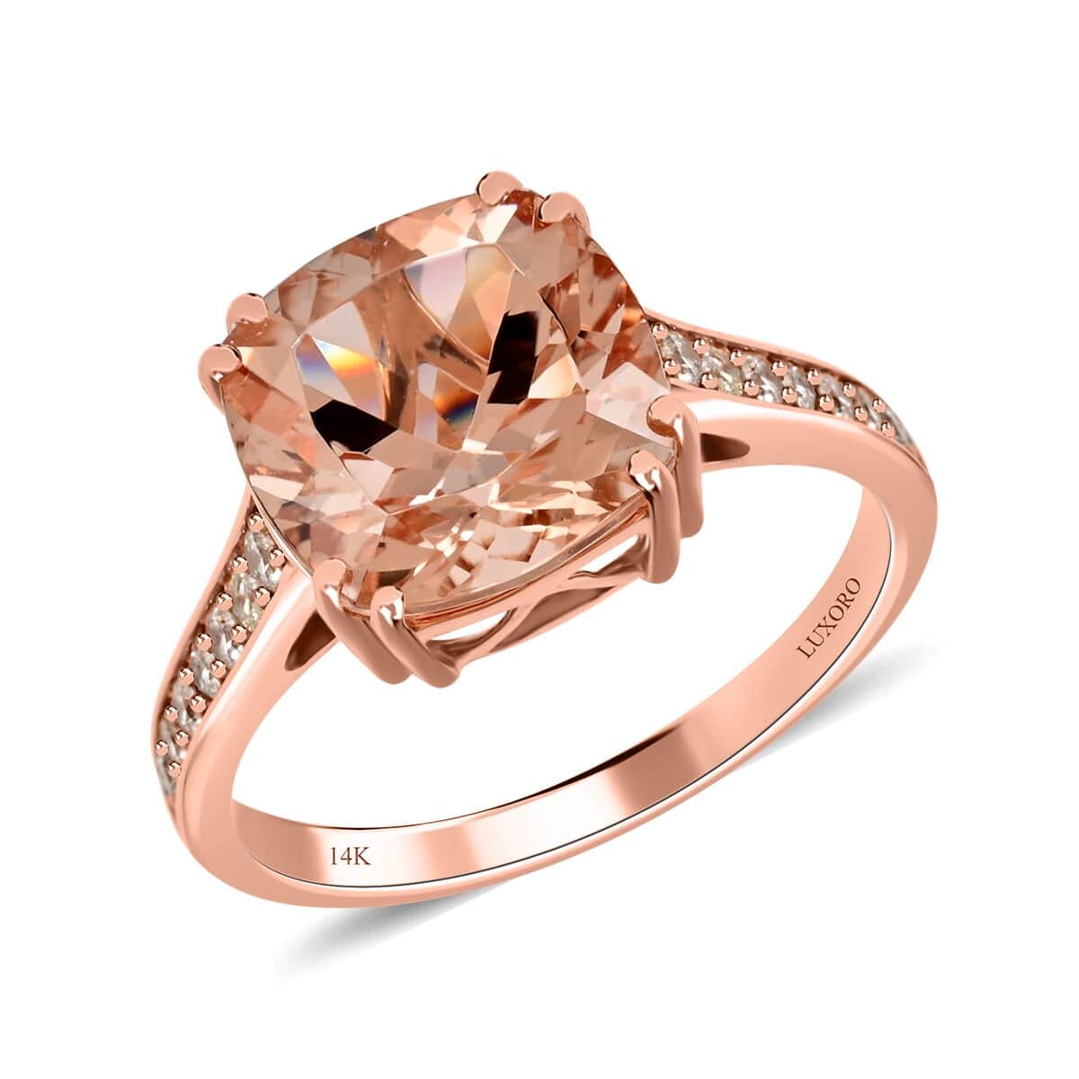 Certified and Appraised Luxoro 14K Rose Gold AAA Marropino Morganite and G-H I2 Diamond Ring 4.00 ctw image number 0