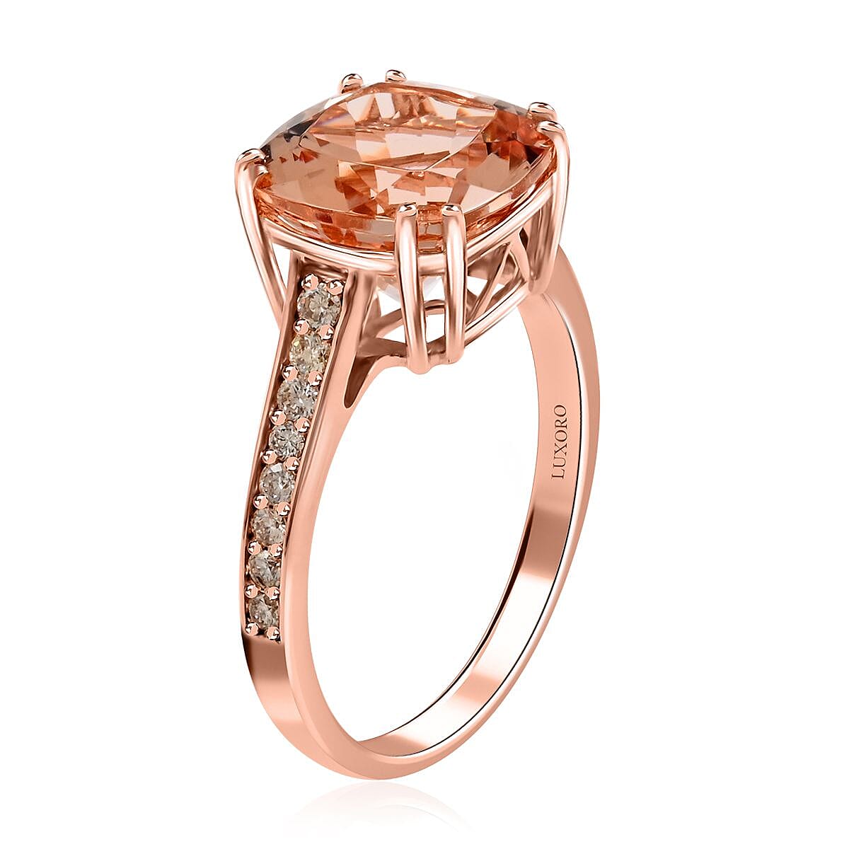 Certified and Appraised Luxoro AAA Marropino Morganite and G-H I2 Diamond 4.00 ctw Ring in 14K Rose Gold (Size 9.0) image number 3