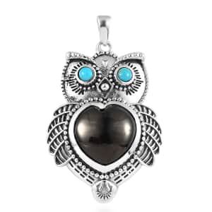 Artisan Crafted Elite Shungite and Sleeping Beauty Turquoise Owl Pendant in Sterling Silver 5.75 ctw