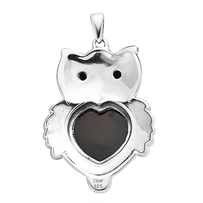 Artisan Crafted Elite Shungite and Sleeping Beauty Turquoise Owl Pendant in Sterling Silver 5.75 ctw