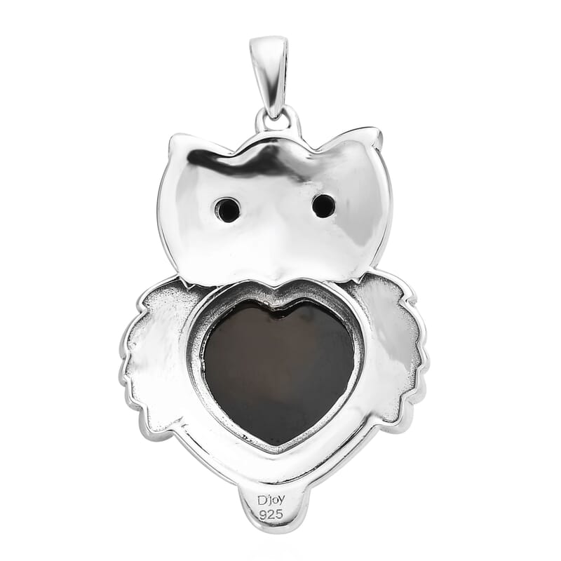 Artisan Crafted Elite Shungite and Sleeping Beauty Turquoise Owl Pendant in Sterling Silver 5.75 ctw