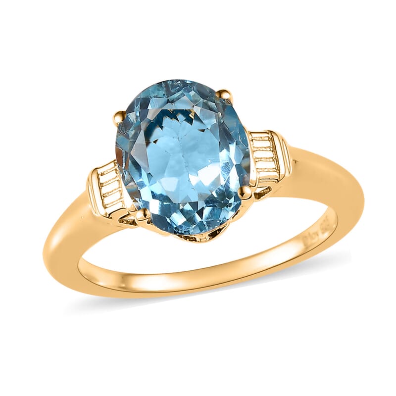 Sky Blue Topaz Solitaire Ring in Vermeil Yellow Gold Over Sterling Silver (Size 6.0) 3.35 ctw