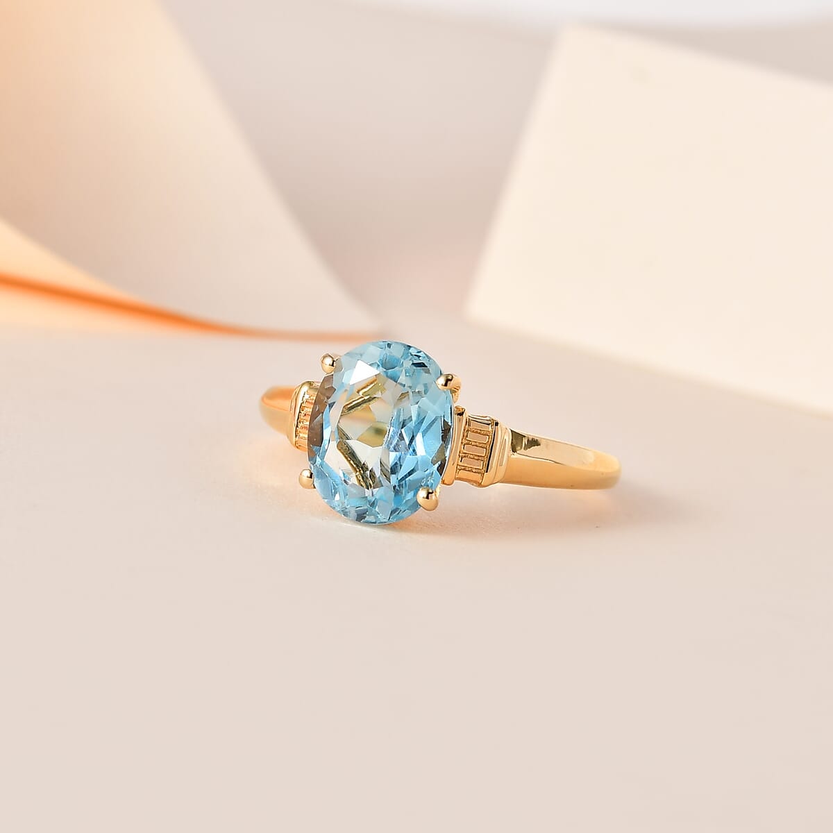 Sky Blue Topaz Solitaire Ring in Vermeil Yellow Gold Over Sterling Silver (Size 6.0) 3.35 ctw image number 1